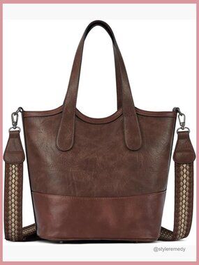 Vegan Leather Bucket Purse with Water Bottle Pockets Crossbody Tote Bag
